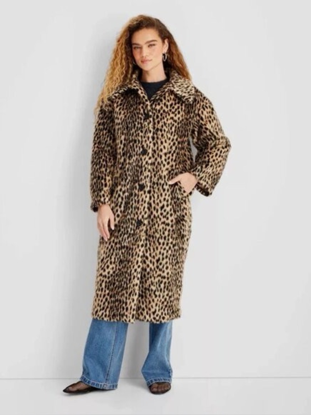 Future Collective x Target Women's Leopard Print Faux Fur Coat L NWOT